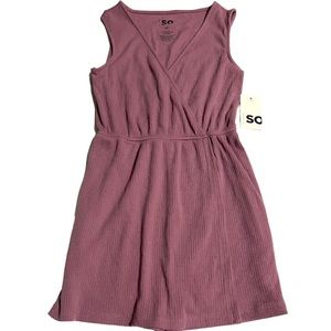 New Faux Wrap Romper: V-Neck Ribbed Mauve Sleeveless SO Romper, Size XS, NWT